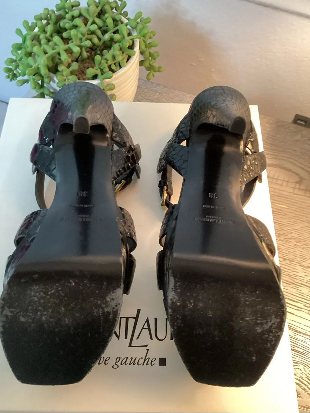 Yves Saint Laurent Tribute 105 Platform in Black Croc Embossed Leather